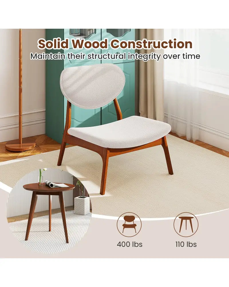 Accent Chairs Set of 2 with Side Table and Solid Wood Frame-Beige - Beige - Accent Chairs