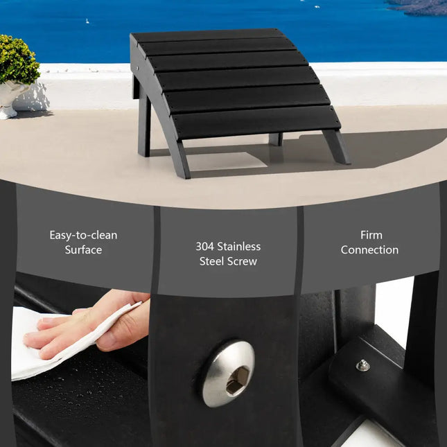 Adirondack Folding Ottoman with All Weather HDPE-Black - Black - Adirondack Chairs
