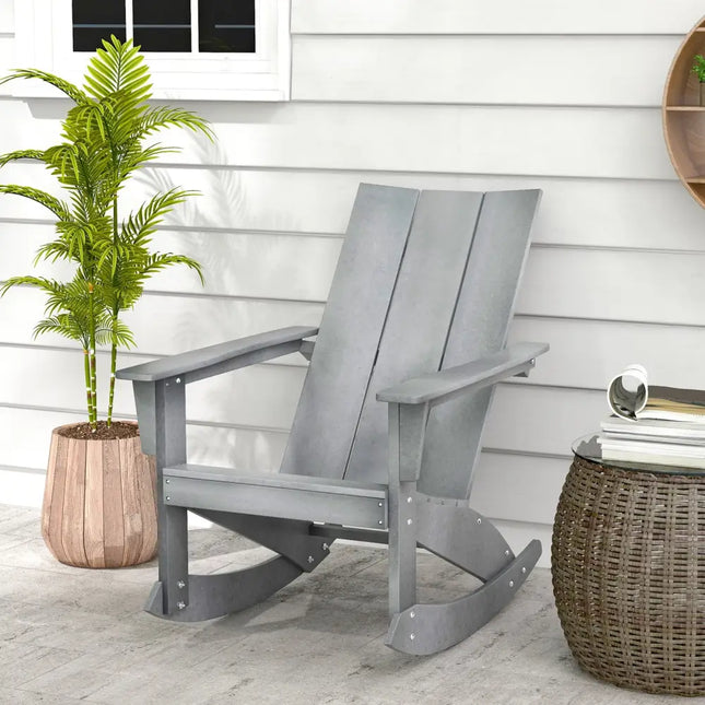Adirondack Rocking Chair with Curved Back for Balcony-Gray - Gray - Adirondack Chairs