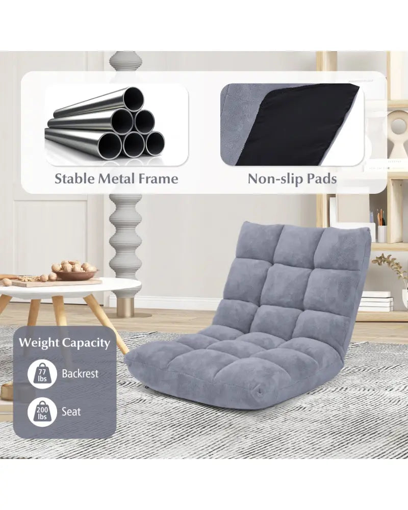 Adjustable 14-position Cushioned Floor Chair-Gray - Gray - Floor Chairs