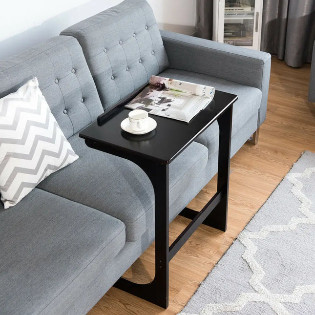 Adjustable C-Shape Couch End Table wth Tilting Top-Brown - Brown - End & Side Tables