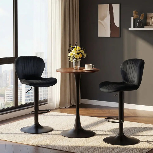 Adjustable Counter Height Chairs Set of 4 with Velvet Upholstered Backrests-Black - Black - Bar Stools