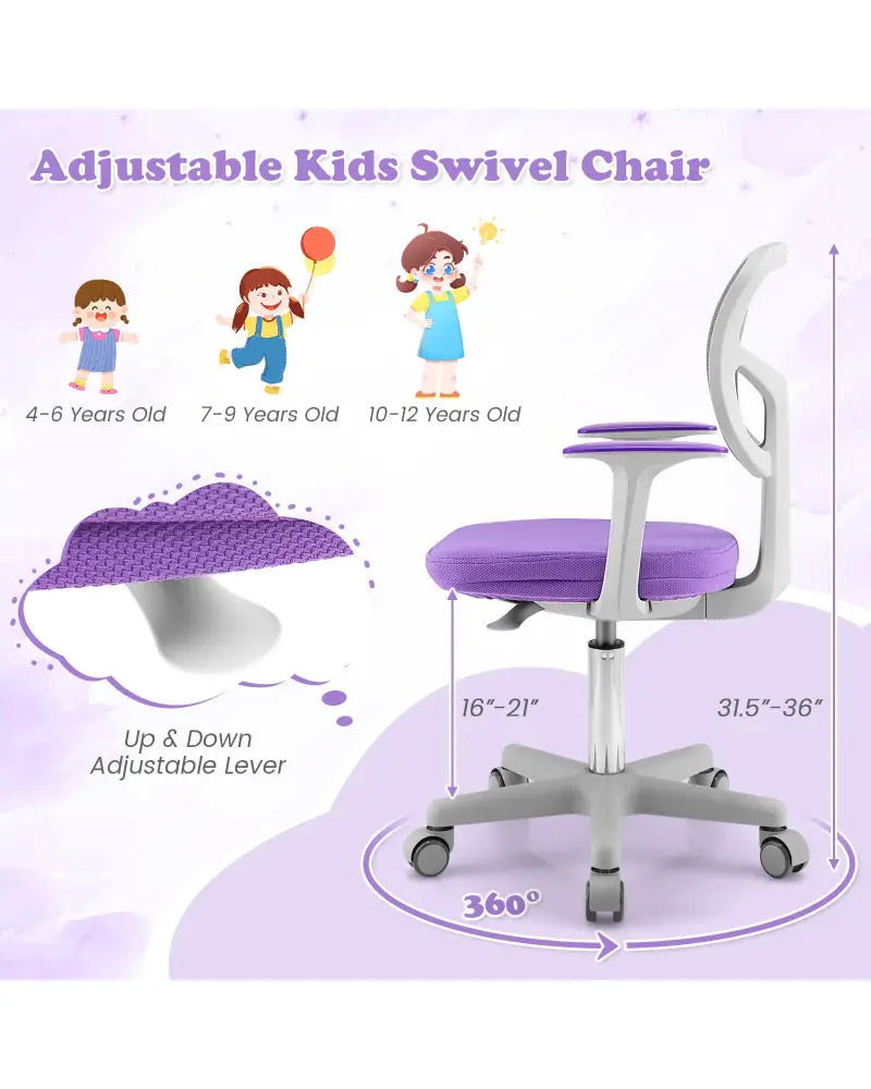 Adjustable Desk Chair with Auto Brake Casters for Kids-Purple - Purple - Kids Chairs & Seating