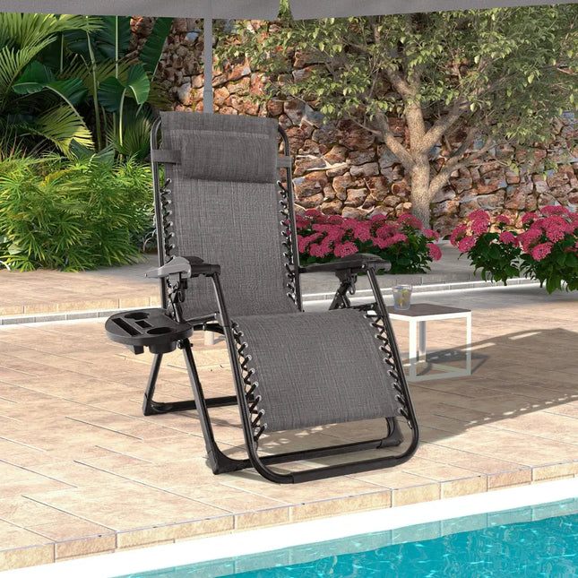 Adjustable Metal Zero Gravity Lounge Chair with Removable Cushion and Cup Holder Tray-Gray - Gray - Outdoor Seating &