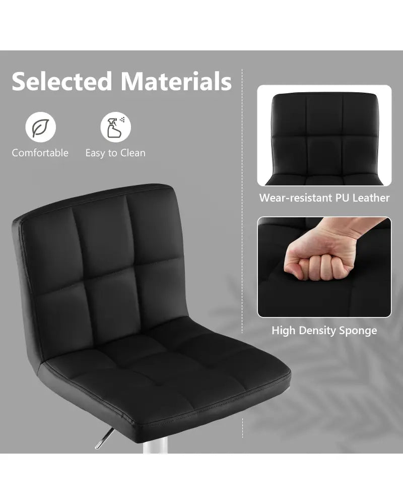 Adjustable Swivel Bar Stool with PU Leather-Black - Black - Bar Stools