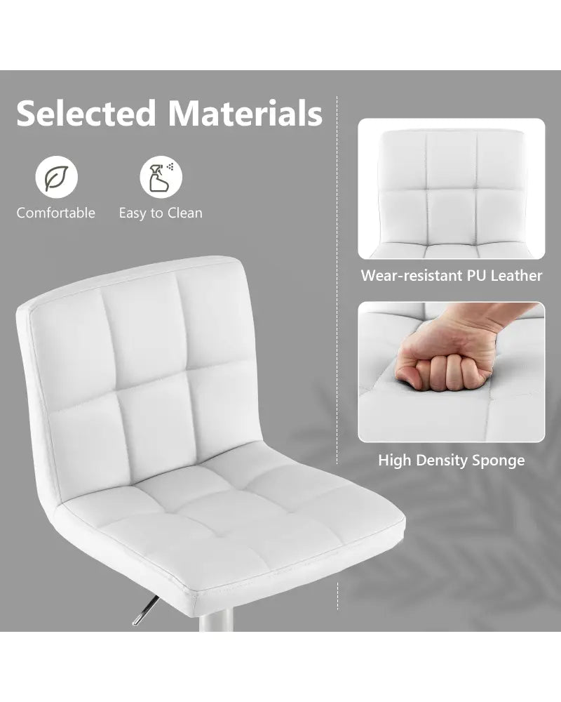 Adjustable Swivel Bar Stool with PU Leather-White - White - Bar Stools