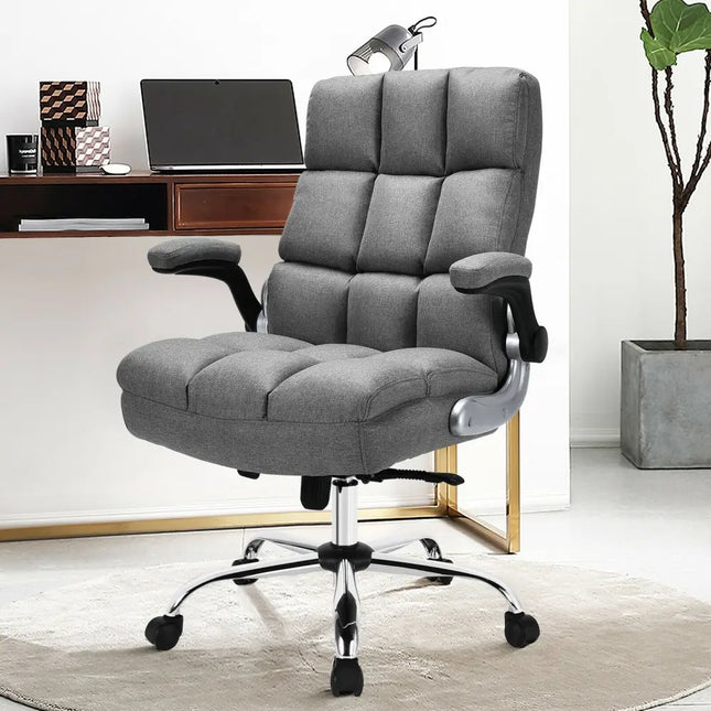 Adjustable Swivel Office Chair with High Back and Flip-up Arm for Home and Office-Gray - Gray - Leisure Chairs