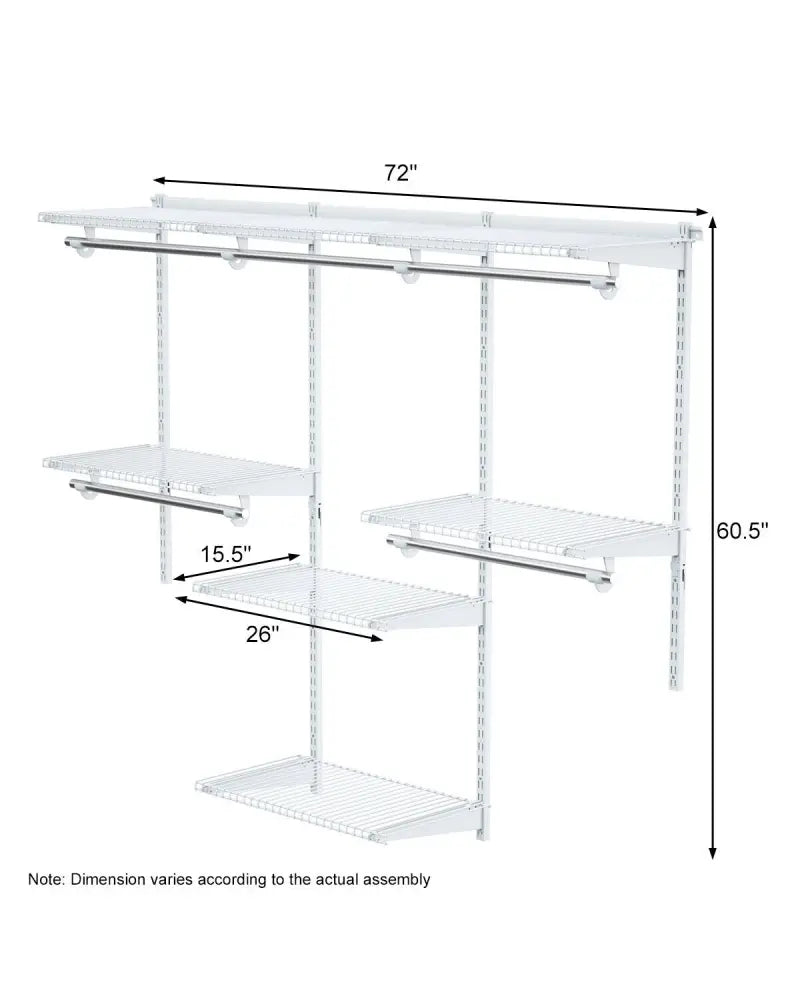 Adjustable Wall Mounted Closet Rack System with Shelf - White - Clothing & Closet Storage