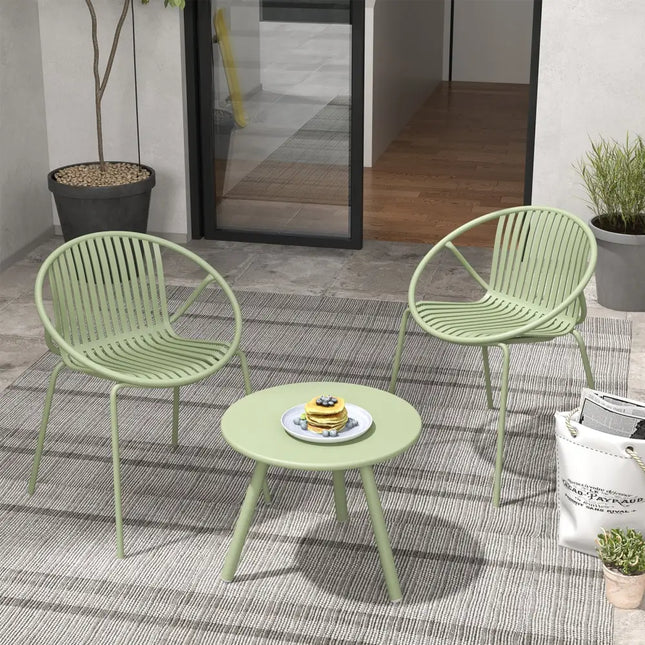 All Weather PP Patio Conversation Set with Round Coffee table and 2 Chairs-Green - Green - Patio Conversation Sets