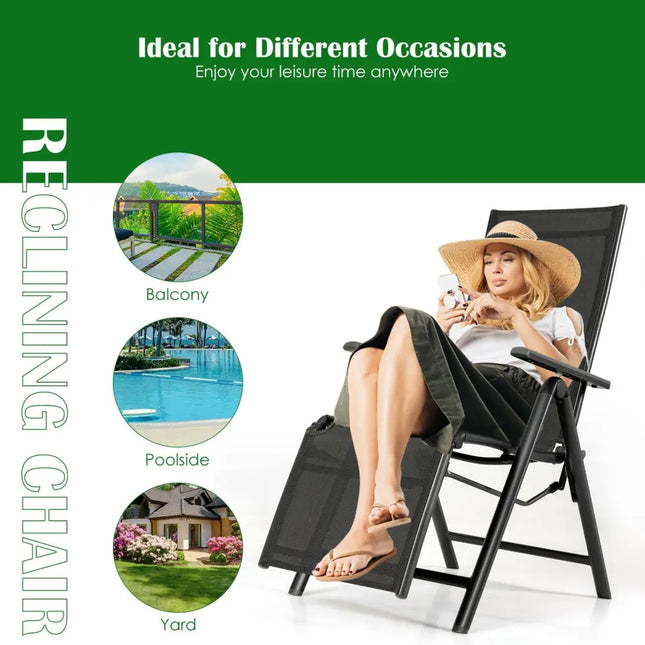 Aluminum Frame Outdoor Foldable Reclining Chair-Gray - Gray - Beach & Lawn Chairs