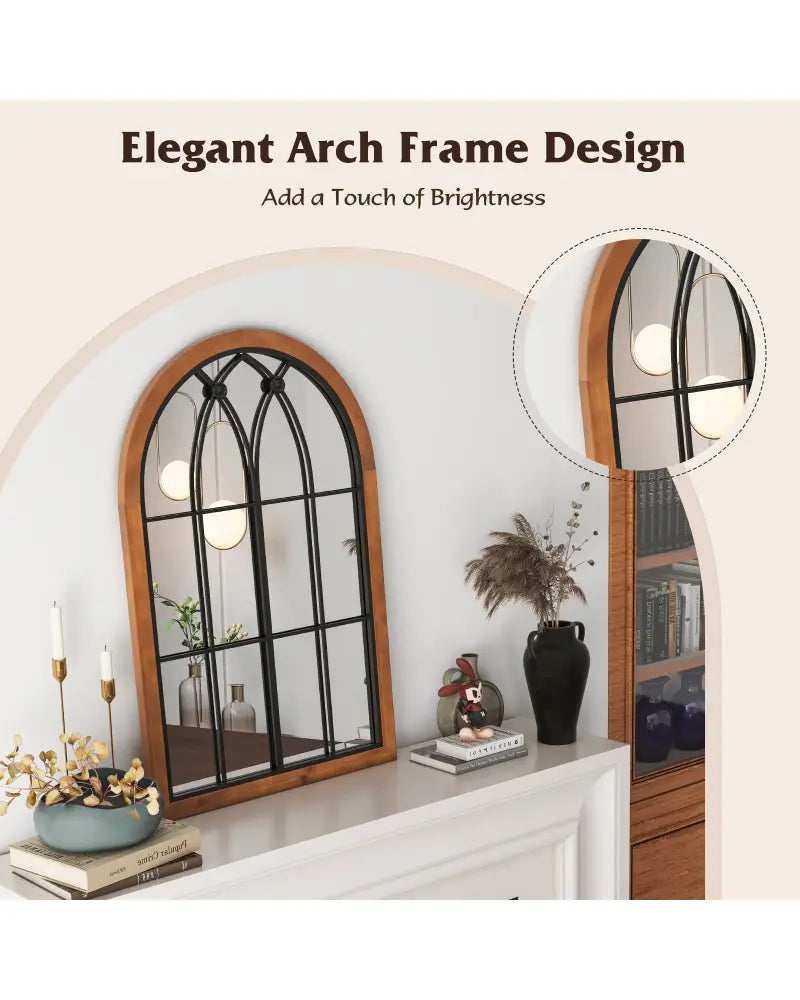 Arched Window Finished Mirror with Back Board-Natural - Natural - Wall Mirrors