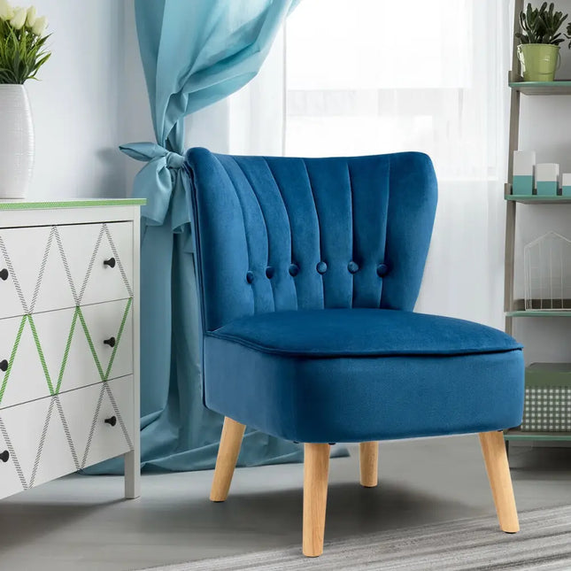 Armless Accent Chair Tufted Velvet Leisure Chair-Blue - Blue - Accent Chairs