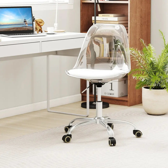 Armless Rolling Office Chair with Swivel Seat and PU Leather Cushion-Clear - White - Armless Chairs