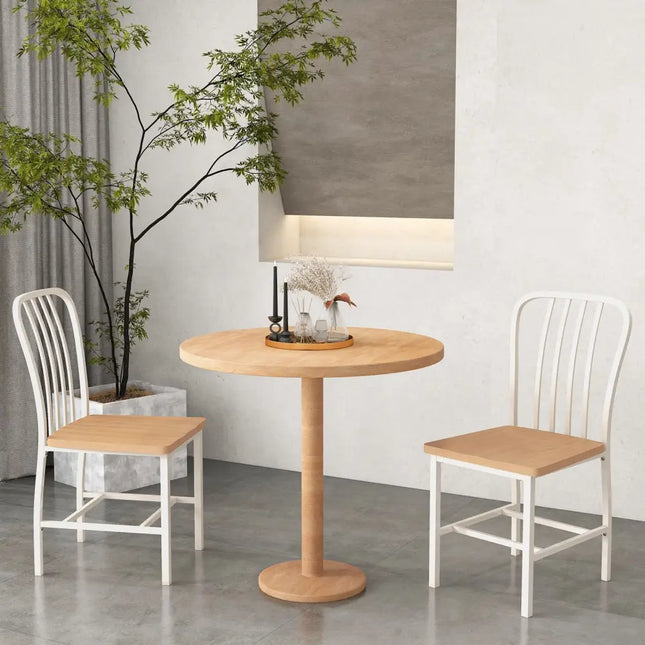 Armless Spindle Back Dining Chair Set of 2 with Ergonomic Seat-White - White - Dining Chairs