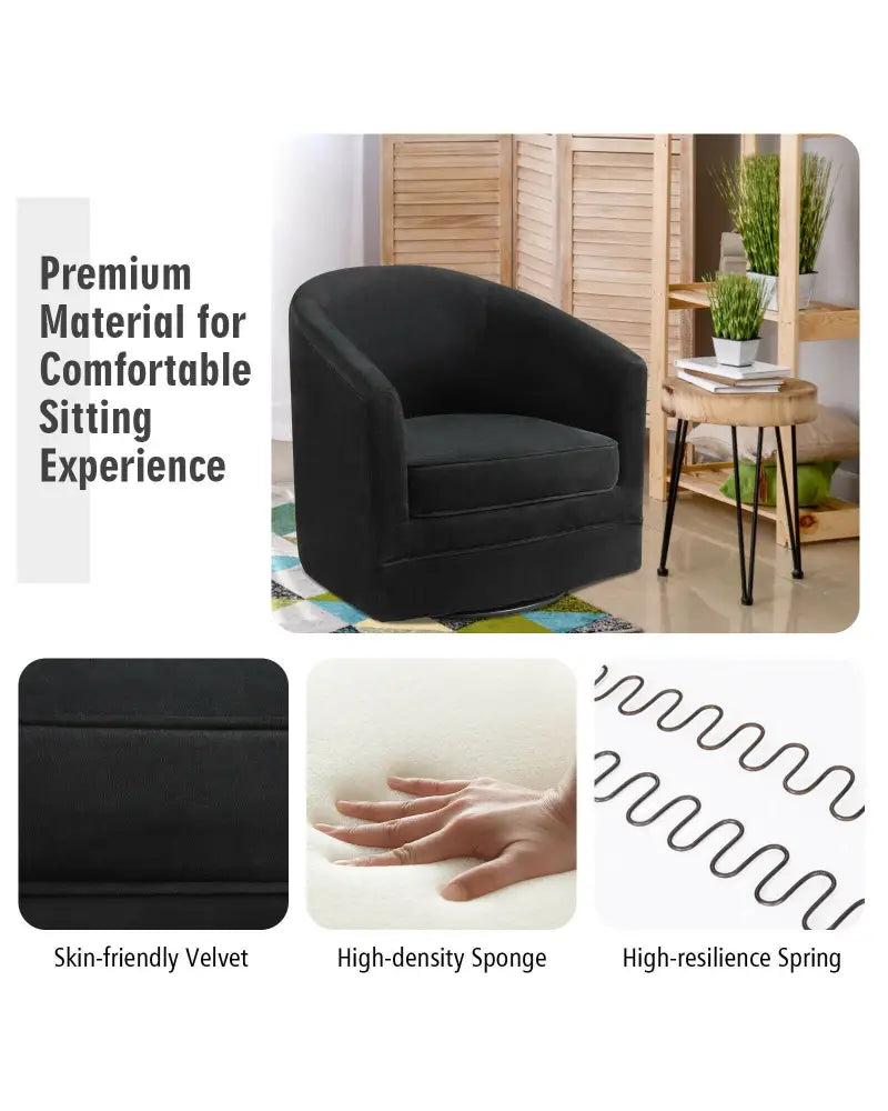 Assembly Accent Chair with 360-Degree Swivel Metal Base for Living Room - Black - Accent Chairs