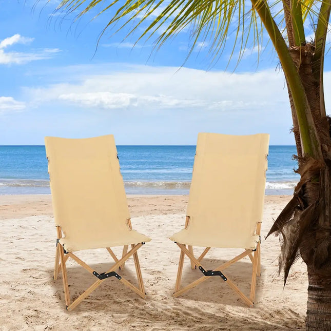 Bamboo Folding Camping Chair with 2-Level Adjustable Backrest-Natural - Natural - Outdoor Seating & Patio Chairs
