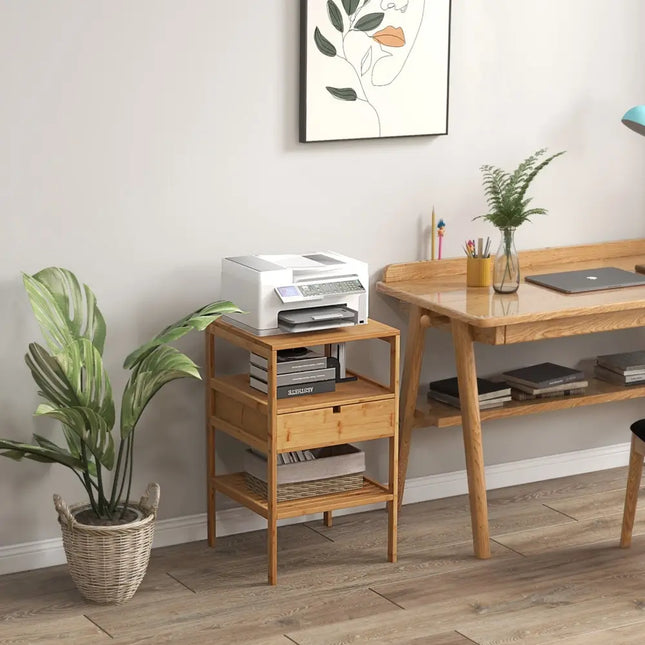 Bamboo Nightstand with Storage Drawer and Slatted Shelf-1 Piece - Natural - Nightstands