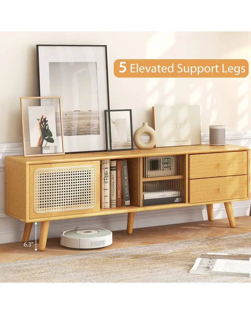 Bamboo TV Stand for TV up to 65 Inch-Natural - Natural - Entertainment Centers & TV Stands