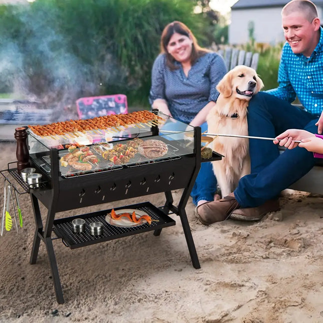 Barbecue Charcoal Grills with Wind Guard Seasoning Racks-Black - Black - Outdoor Grills