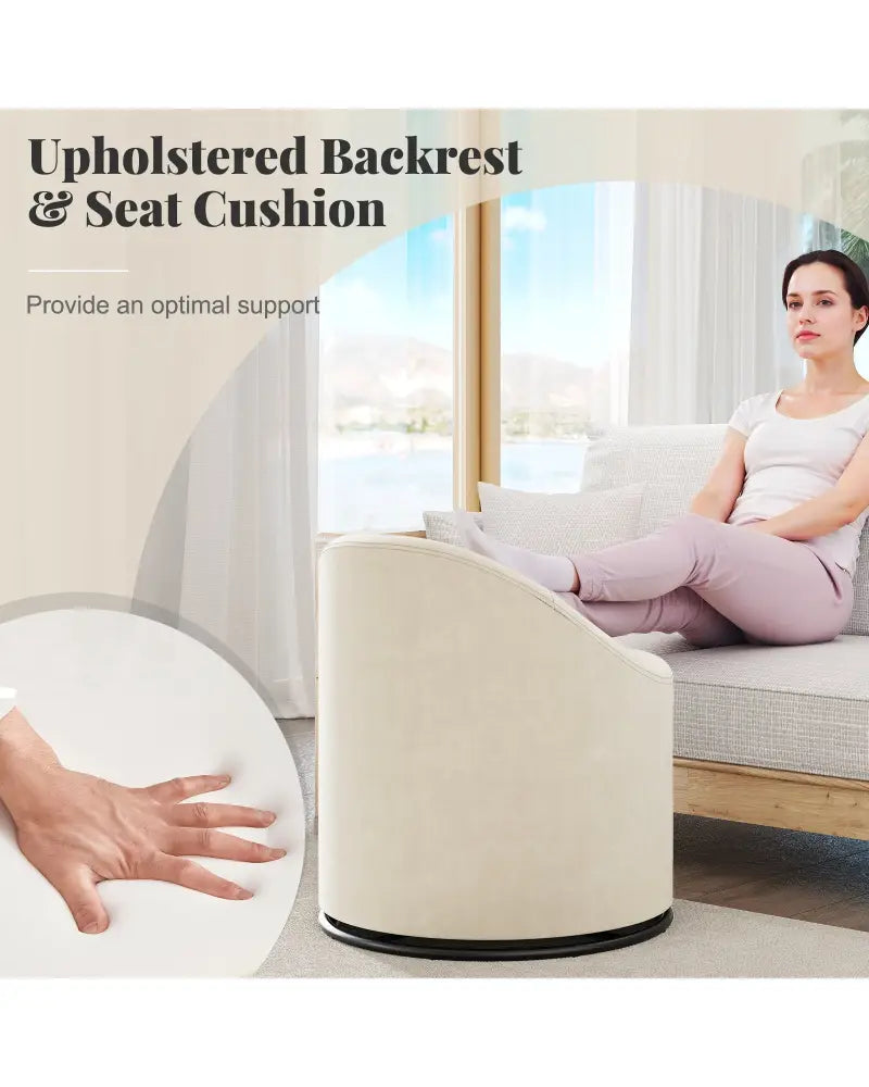 Barrel Chair with Storage 360° Swivel Upholstered Vanity Chair-Beige - Beige - Accent Chairs