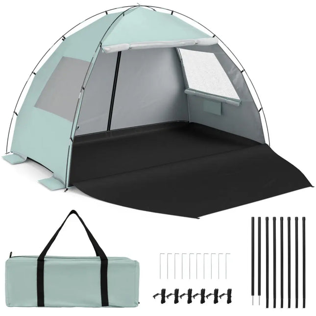 Beach Tent Sun Shelter with Canopy Pop-Up Easy Setup UPF50+ Sun Protection-Green - Green - Tents