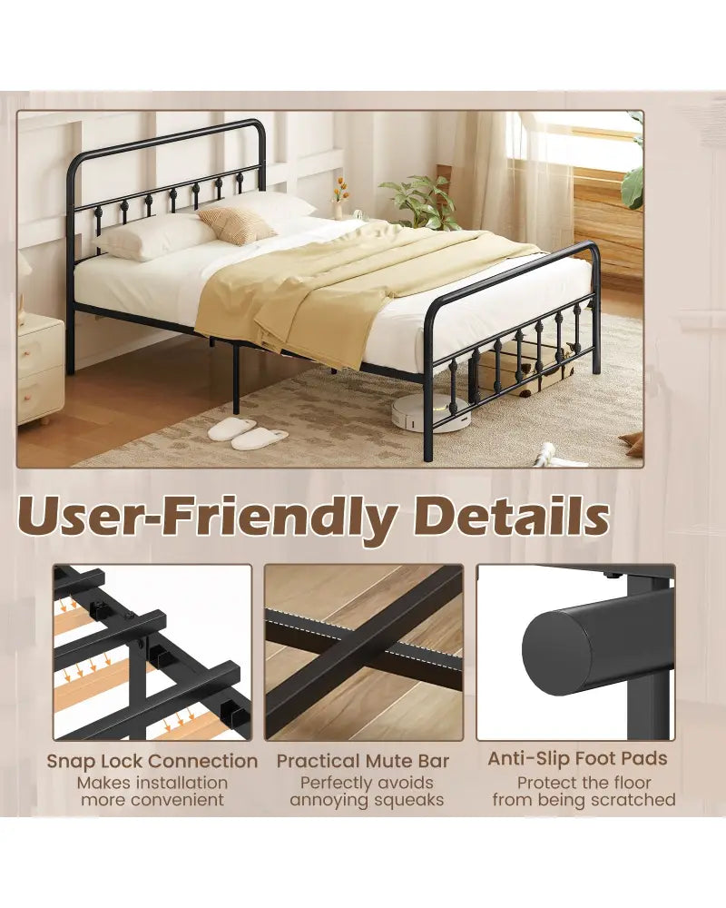 Bed Frame with Headboard and Under Bed Storage Black-Queen Size - Simple Bed Frame