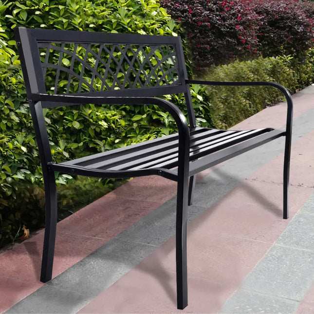 Bench Deck with Steel Frame for outdoor - Black - Outdoor Benches