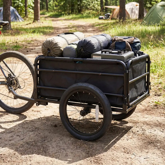 Bike Cargo Trailer with Bag and Cover Heavy-Duty Bicycle Wagon Cart-Black - Black - Garages