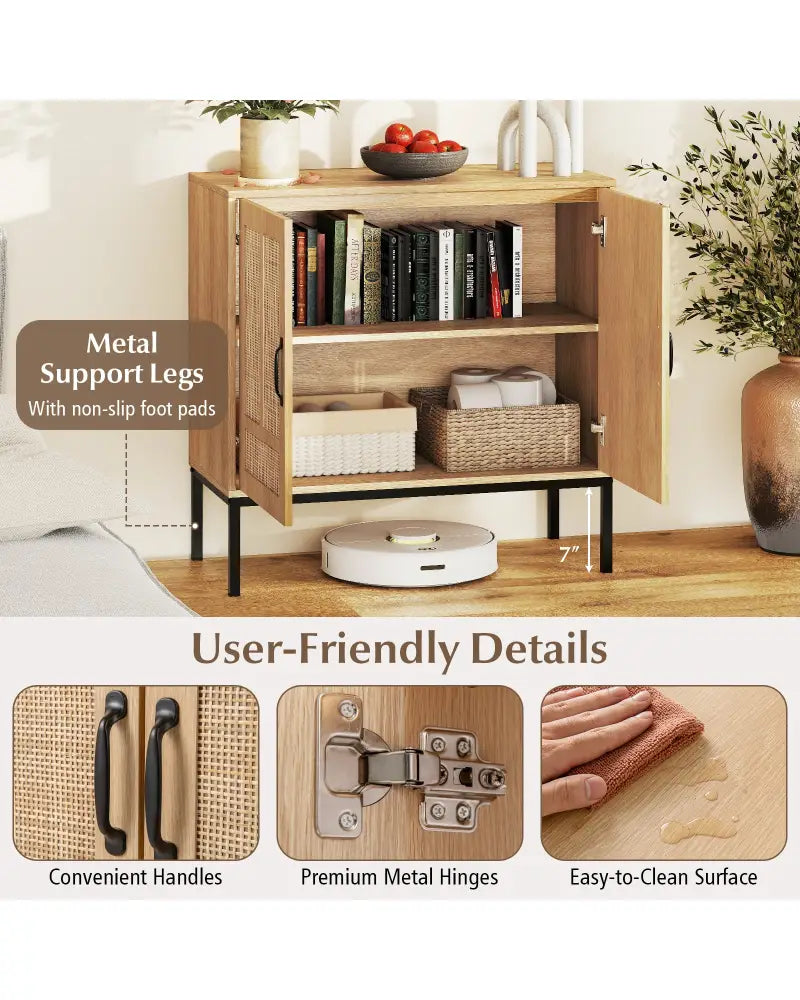 Boho Storage Cabinet with Asymmetrical Pattern Doors for Kitchen-Natural - Natural - Sideboards Cabinets & Buffets