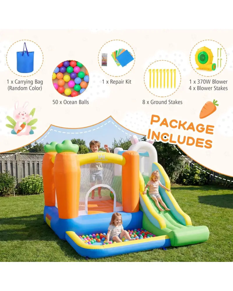 Bounce House for Kids 3-12 with Climbing Wall and 370W Blower for Backyard Party - Multicolor - Bounce House