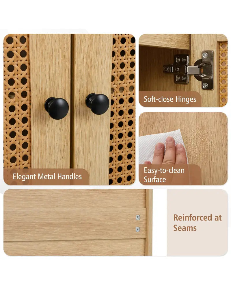 Buffet Cabinet Rattan Storage Cabinet with 2 Doors and Adjustable Shelf-Natural - Natural - Sideboards Cabinets &