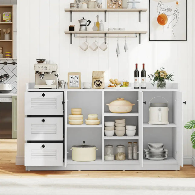 Buffet Cabinet with Storage Modern Sideboard Cabinet with 3 Doors-White - White - Sideboards Cabinets & Buffets