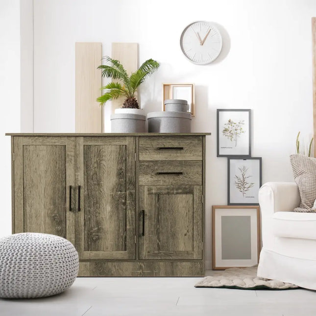 Buffet Storage Cabinet Kitchen Sideboard with 2 Drawers-Gray - Gray - Sideboards Cabinets & Buffets