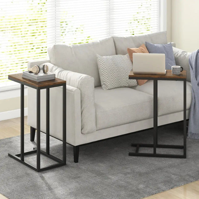 C-shaped Side Table with Heavy-duty Metal Frame-Rustic Brown - Rustic Brown - End & Side Tables