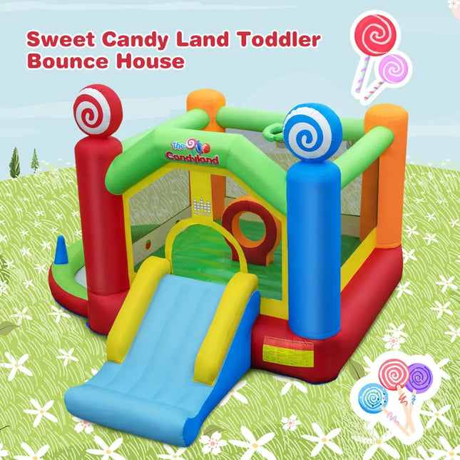 Candy Land Theme Kids Inflatable Bounce House with 735W Air Blower - Multicolor - Bounce House