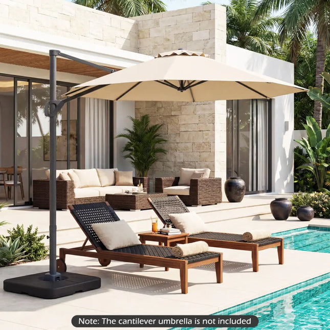 Cantilever Patio Umbrella Base 220 LBS Water and Sand Fillable Weighted Stand-Black - Black - Outdoor Umbrella Bases
