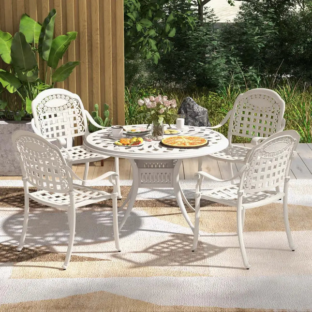 Cast Aluminum Patio Chairs Set of 2 with Armrests-White - White - Patio Dining Chairs