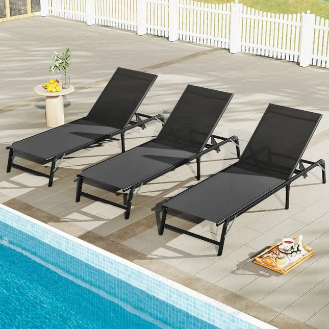 Chaise Lounge Chair Set of 2 Foldable Patio Lounge Chairs-Black - Black - Outdoor Chaise Lounges