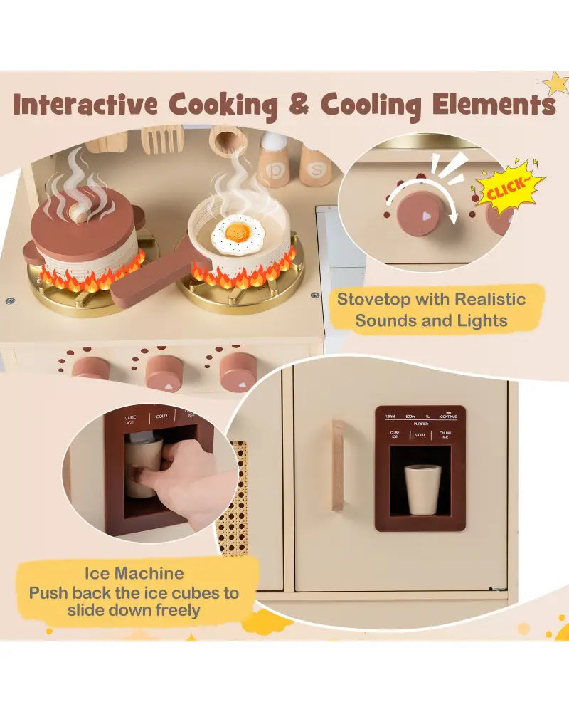 Chef Pretend Play Kitchen for Kids with Realistic Lights and Sounds-Yellow - Yellow - Play Kitchen Sets
