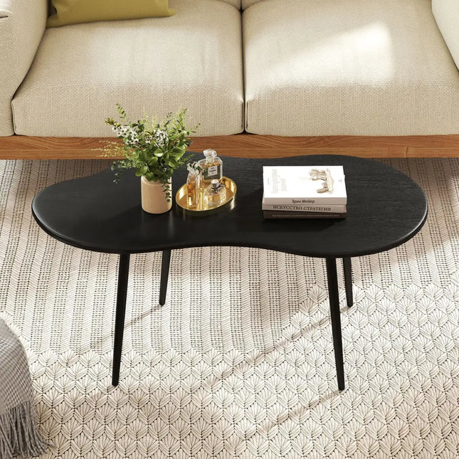 Cloud Shape Coffee Table 39.5 inch Irregular Center Table with Metal Frame - Black - Oasis Home Essentials