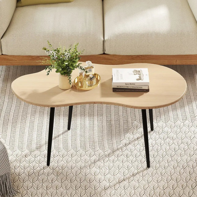 Cloud Shape Coffee Table 39.5 inch Irregular Center Table with Metal Frame - Natural - Oasis Home Essentials