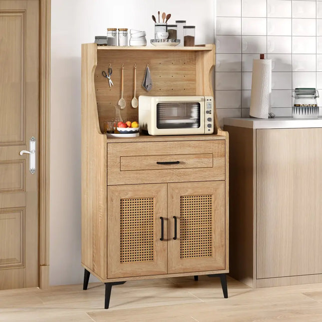 Coffee Bar Cabinet with Pegboard Storage Drawer and Adjustable Shelf-Oak - Oak - Sideboards Cabinets & Buffets