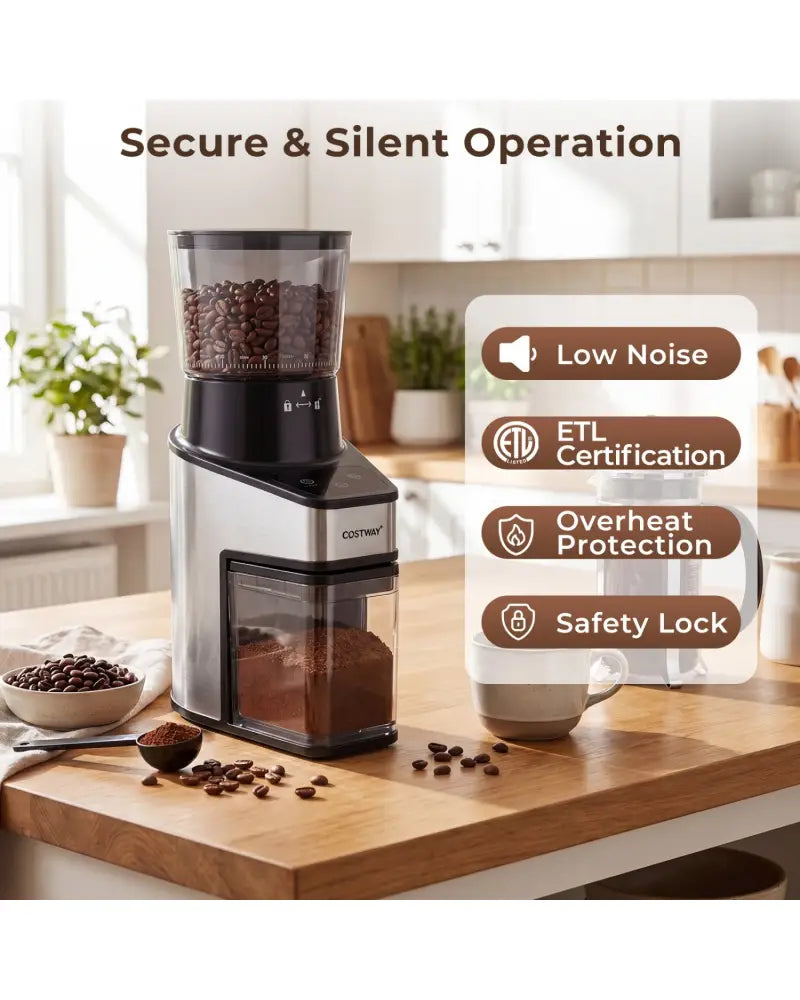 Conical Burr Coffee Grinder with 60 Precise Grinding Settings and Digital Display-Silver - Silver - Juicers & Coffee