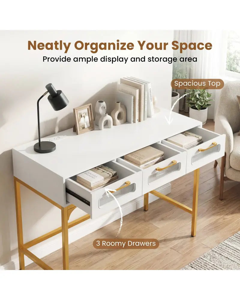 Console Table with LED Lighting and Charging Station for Living Room and Hallway-White - White - Console Tables