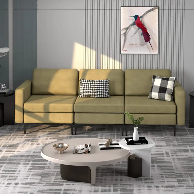 Convertible Leather Sofa Couch with Magazine Pockets 3-Seat with 2 USB Port-Green - Green - Sofas & Loveseats