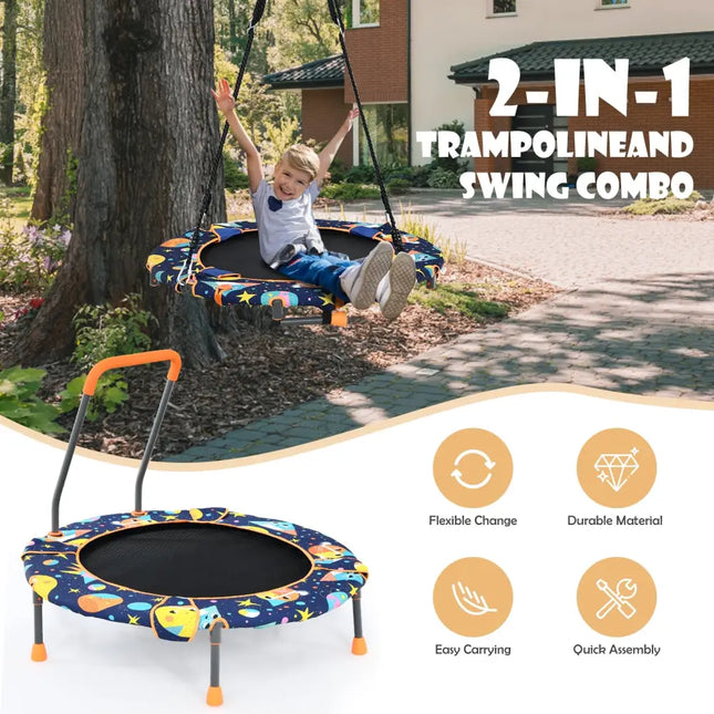Convertible Swing and Trampoline Set with Upholstered Handrail - Multicolor - Trampolines