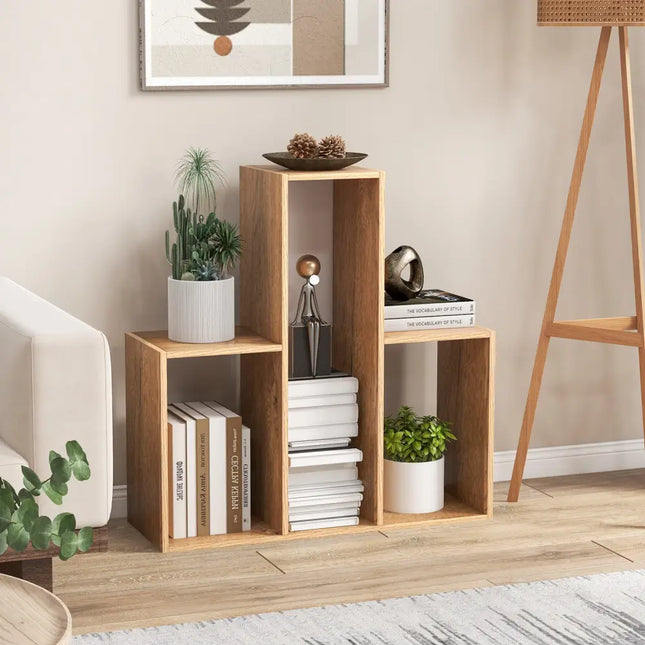 Convex Bookshelf 3-Shelf Open Bookcase Room Organizer with Anti-Toppling Device - Natural - Bookcases