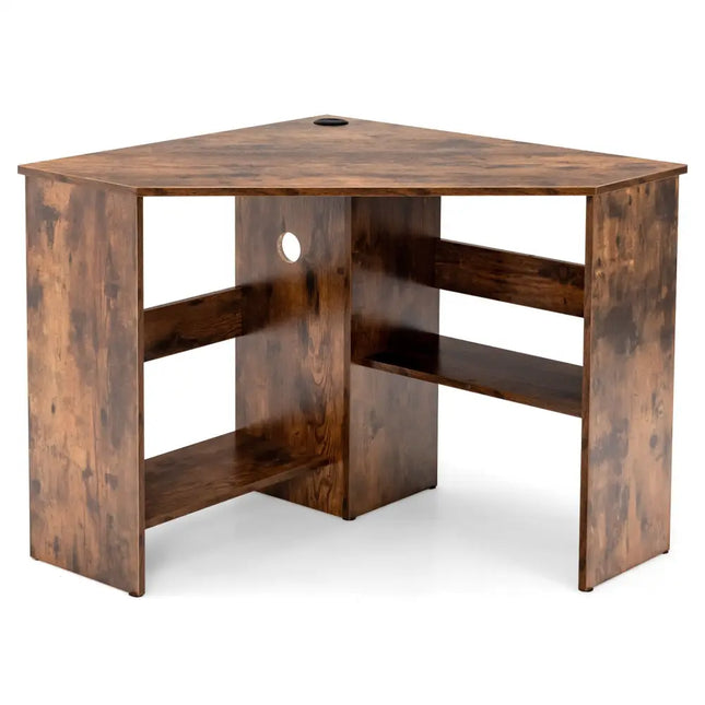 Corner Computer Desk Triangle Writing Workstation with Storage Shelf-Rustic Brown - Rustic Brown - Corner Desks
