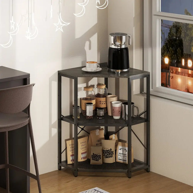 Corner Printer Stand with Power Outlet 3-Tier Storage Rack with Adjustable Shelf-Black - Black - Laptop Tables &