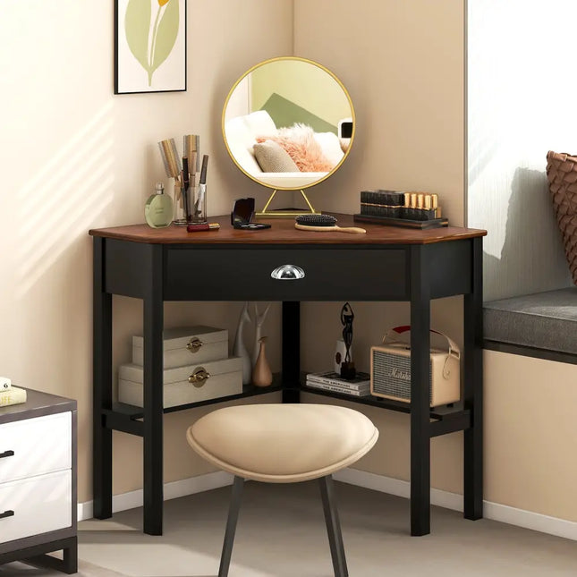 Corner Wooden Piece Laptop Computer Desk-Coffee - Brown - Corner Desks